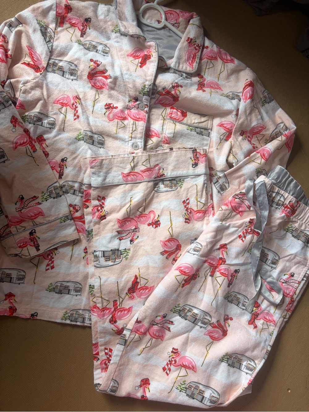 Nick & Nora Womens Flannel Pajama Set M PJs Rare Retired Pink Flamingo Medium